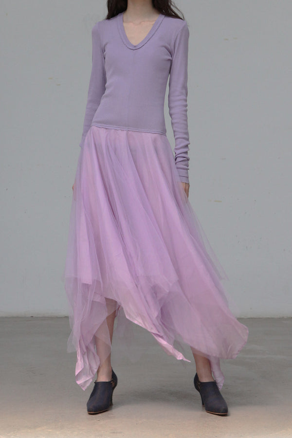 Marc Le Bihan Fake Two-piece Dress Series Three-layer Gauze Silk Skin-friendly Hand-made Plant Dyeing Daily MLB-2832-ZDX Lilac